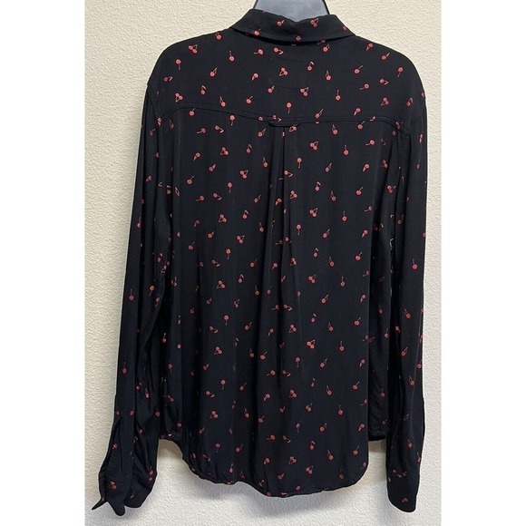 RAILS Women’s Rocsi Metallic Cherry Print Button Down Shirt Black Red Size S - Picture 4 of 11